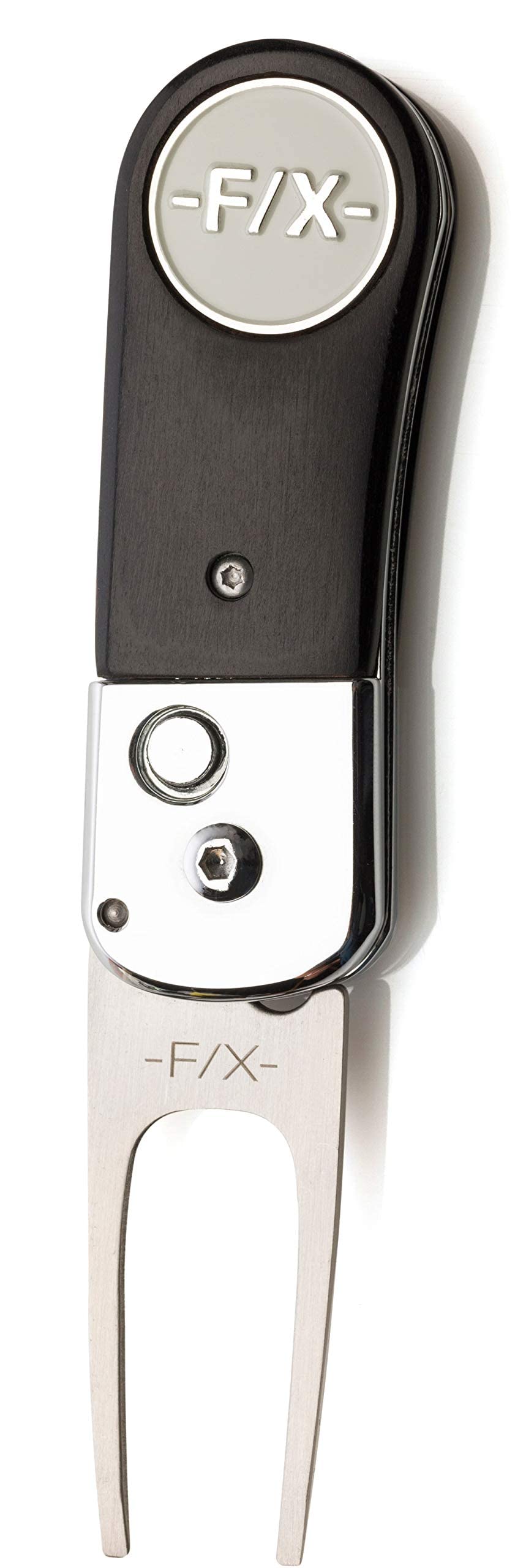 Premium Pitchgabel mit Echtholzbeschlag - Pitchfix de Luxe - ergonomisch - tolles Golfgeschenk für Sie und Ihn