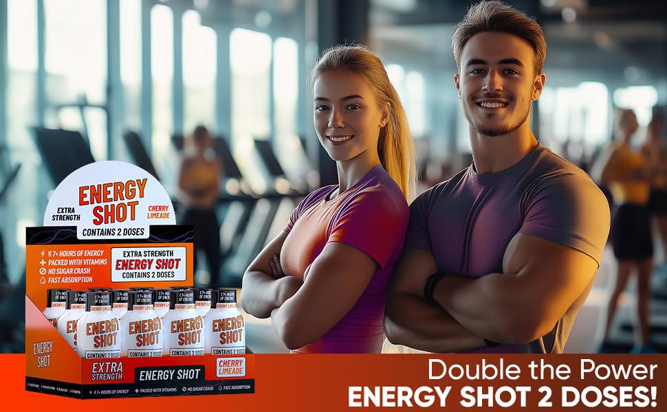 Image of Cherry Limeade Extra Strength Energy Shot 24 pk - 260mg Natural Caffeine B12 B6 - Energy & Focus Support - 2 Servings Sugar Free Zero Calorie Green Tea B-Vitamins Electrolytes Vegan - 1.93 fl oz