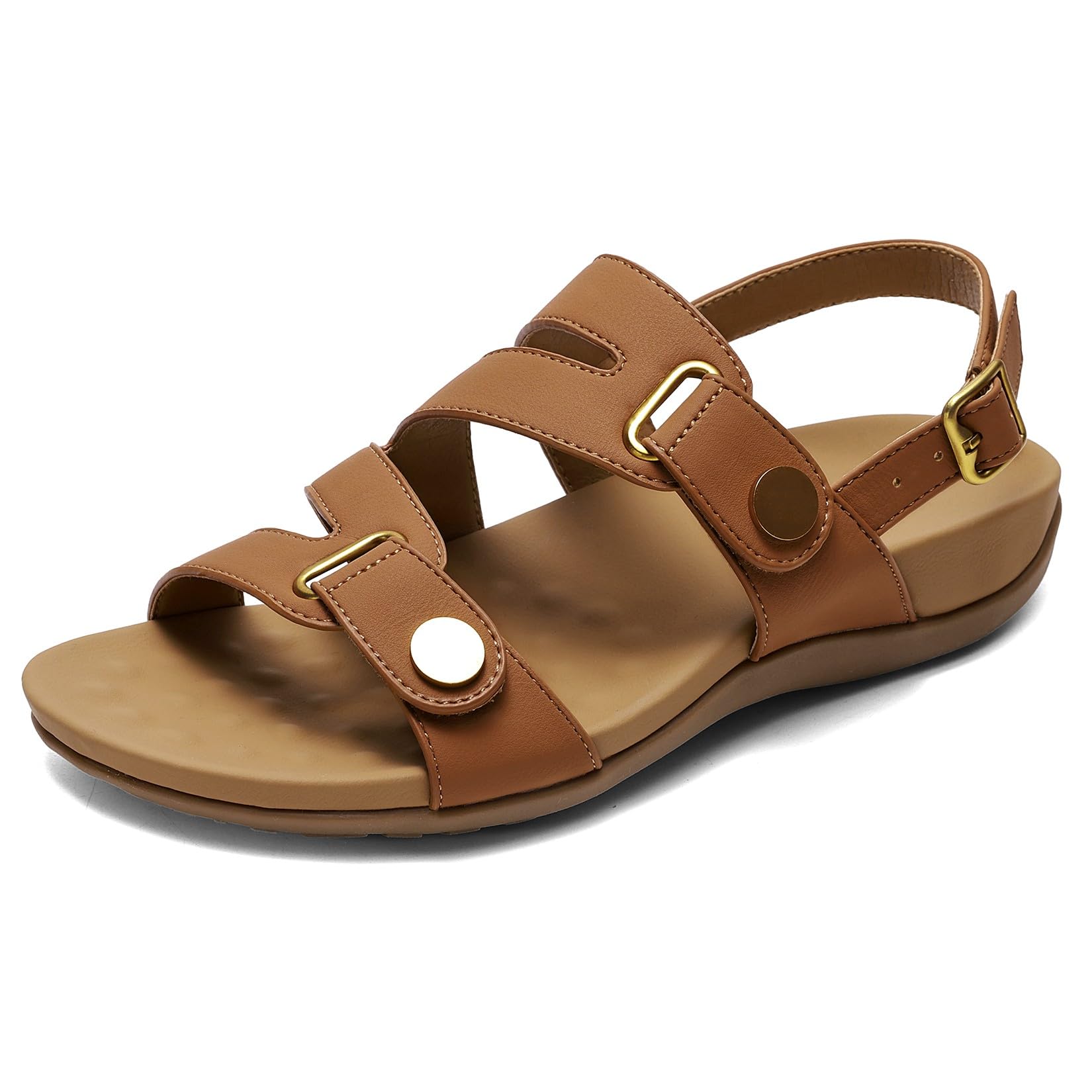 Littleplum Damen Sandalen mit Fußgewölbestütze Sommer Flache Gladiatoren Sandalen Bequeme Strandliche Riemchen