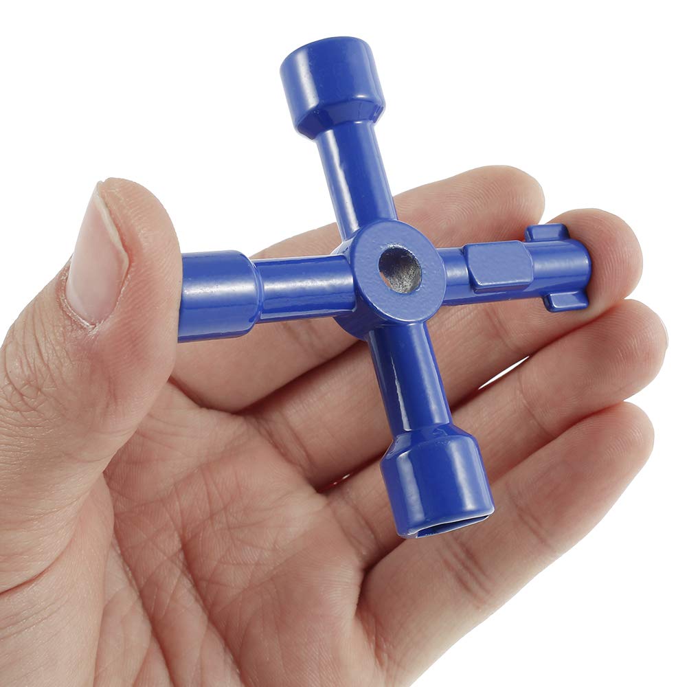 Clé Utilitaire Multifonction Cross Triangle Key pour Gaz d'Eau Électrique Box Armoire à Pharmacie Clé d'Ouverture (bleu)