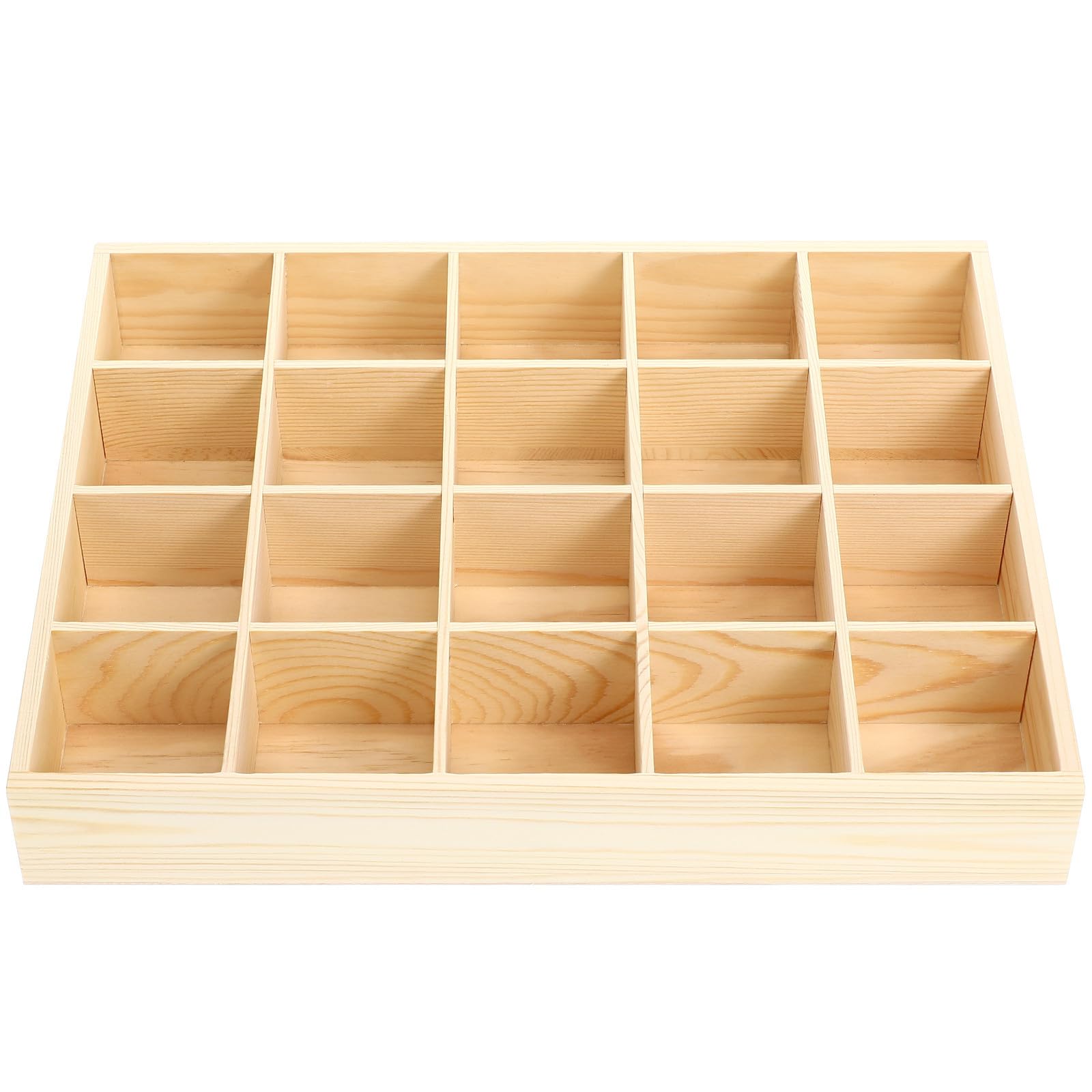 Homoyoyo Organizer in legno per cassetti e armadio, scatola a scomparti da 20, beige, pino, per guanti e cravatte, sotto il letto, 13.39x10.63x1.97 in