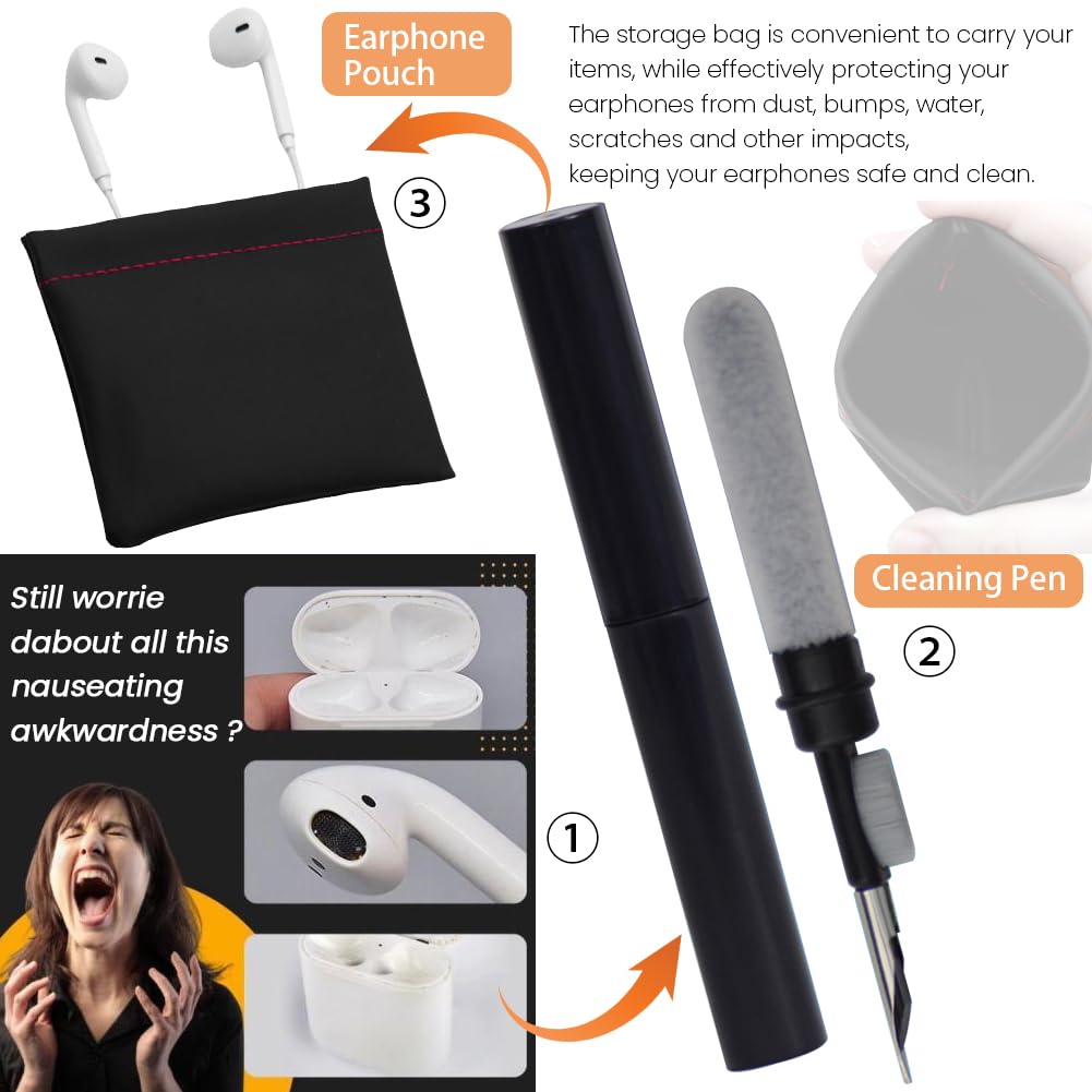 2pcs Earphone Pouch PU Leather Headphone Organizer Bag with 1pc Earphone Cleaning Pen, for Storing Headphones Coins, Keys - Image 3