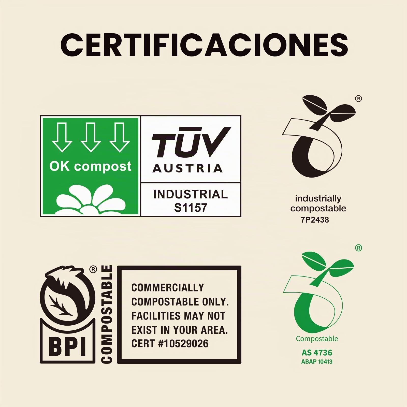 SUPERBIO Bolsas de basura compostables con asa de 1.6 galones, bolsas de basura pequeñas con asas para contenedor de encimera, certificación US BPI y Europa OK (verde, 50 unidades (paquete de 1))