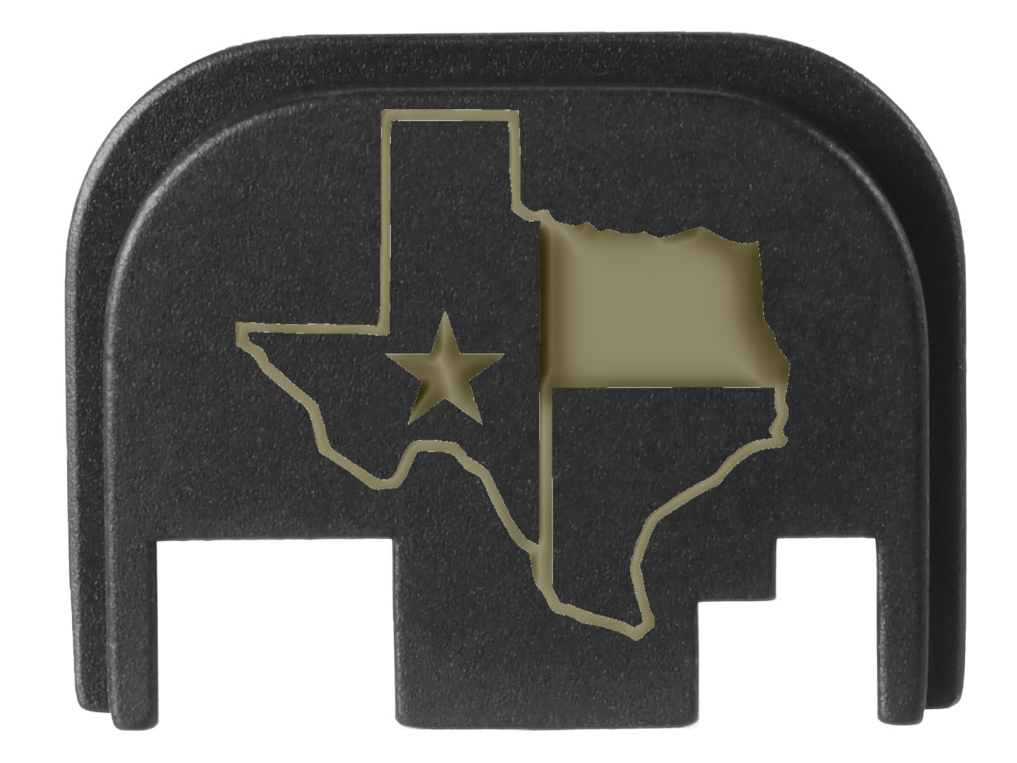 NDZ Performance Gen 1-4 Rear Slide Cover Plate for Glock 9mm .40 .357 .45 Black Aluminum with FDE Color Filled Laser Engraved US Flag Images - Texas State Border Outline Flag