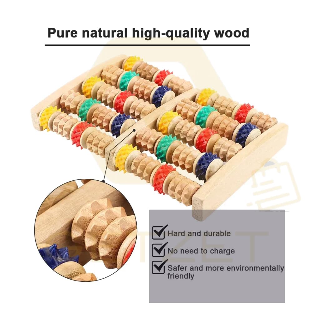 GETZET Acupressure Point Wooden Foot Massager Roller Relax Stress And Blood Circulation Relief Health Care Product Heal Board Five Roller Exercise lag Relaxation - Woodencolor. 1
