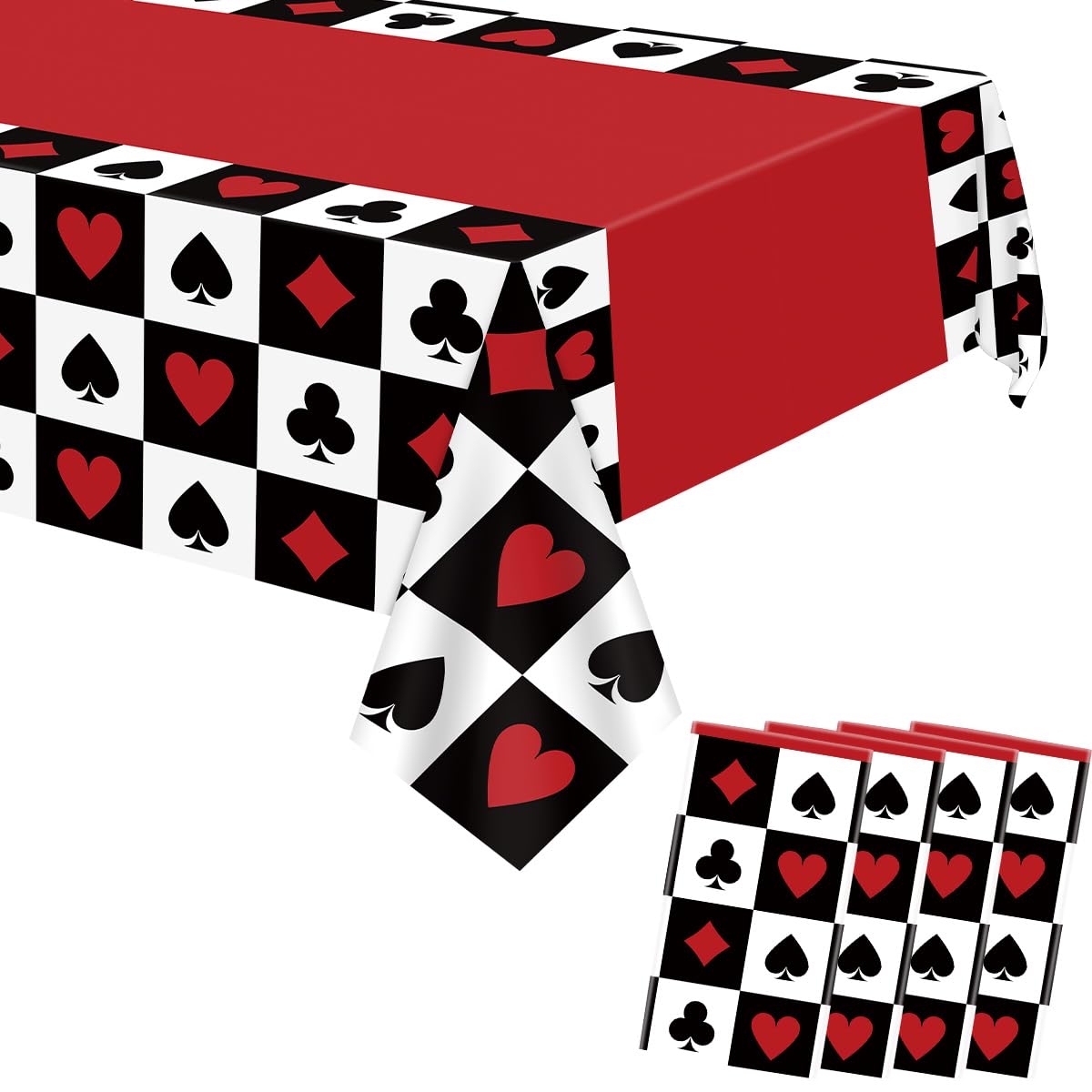 FuenteOrilla 4 Pcs Casino Theme Party Decorations Poker Table Cover Waterproof Rectangle Casino Tablecloth for Playing Card Game Birthday Picnic Party Supplies, 130 x 220cm