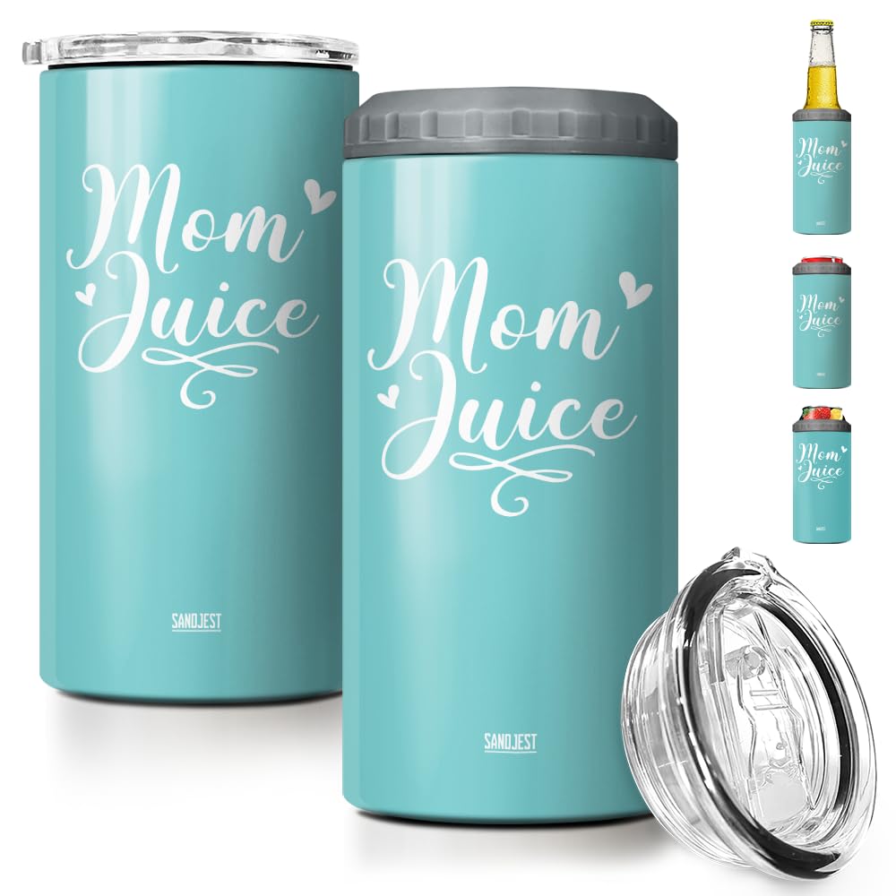 SANDJEST Mom Tumbler and Can Cooler - 4 in 1 Design Mom Juice Travel Mug Fits for Most 12oz Skinny Can Beer Bottles - Gifts for Mothers from Daughter, Son on Birthday, Mothers Day, Christmas