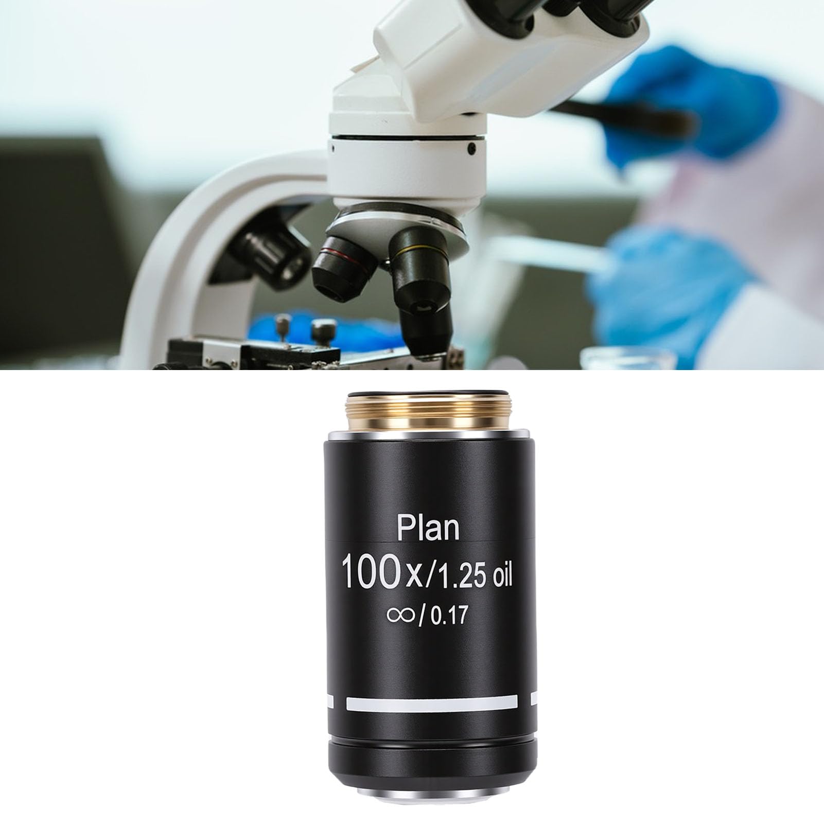 Diyeeni Soczewka Obiektywu Mikroskopu Plan Zwiększona jasność do Użytku w Profesjonalnych Mikroskopach Biologicznych Soczewka Obiektywu RMS z Gwintem 20,2 Mm do Celów Laboratoryjnych i (100X)