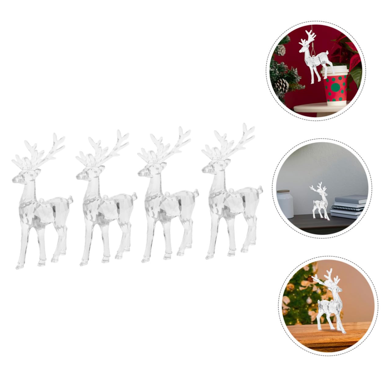 4 Piezas Figuras de Navideños Acrílicos Transparentes de Estatuas Decorativas para Mesa y Ventana Adornos Reutilizables para Sala y Dormitorio