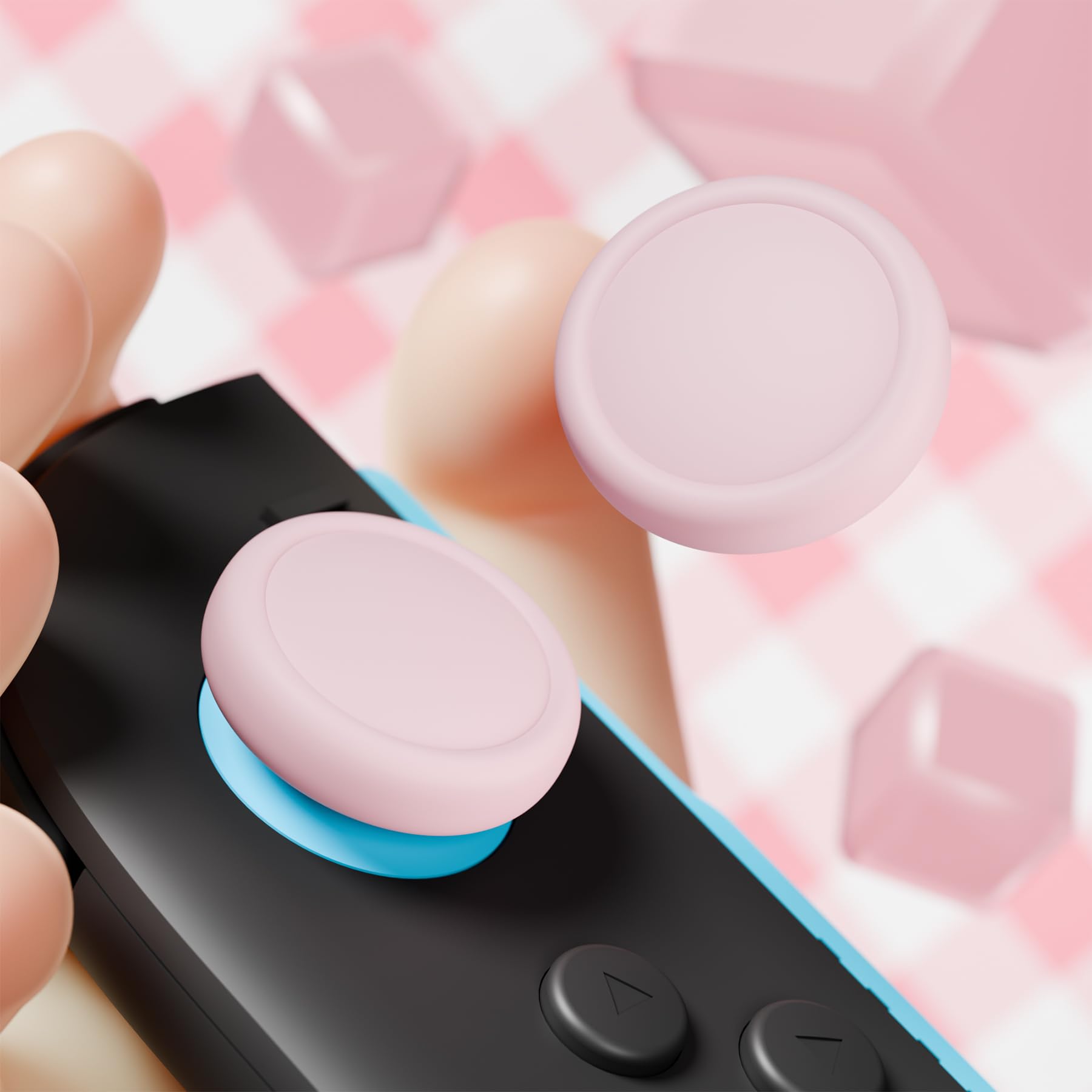 PlayVital 4 Piezas de Agarres para el Pulgar para Nintendo Switch 2 (2025), Tapas de Silicona para Joysticks, Tapones para Joycon, Diseño Ergonómico, Cómodo y Antideslizante (Rosa) - 5