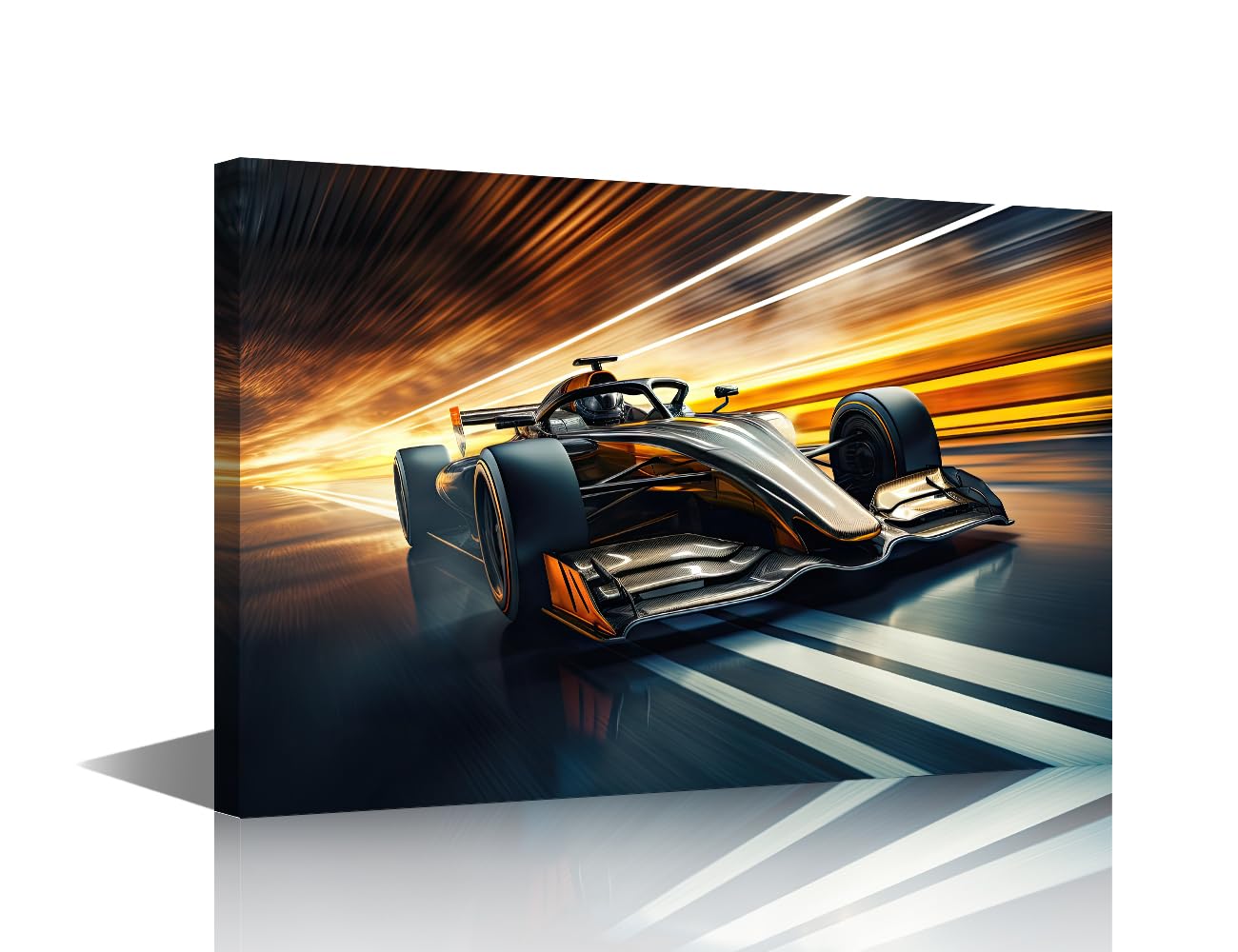 TISHIRON 1 Piece Living Room Decor Racing Car Wall Art Canvas Fast and Powerful Racing Car in Motion Painting Framed Artwork for Bathroom Bedroom Kitchen Living Room Home Decor 36" Wx24 H