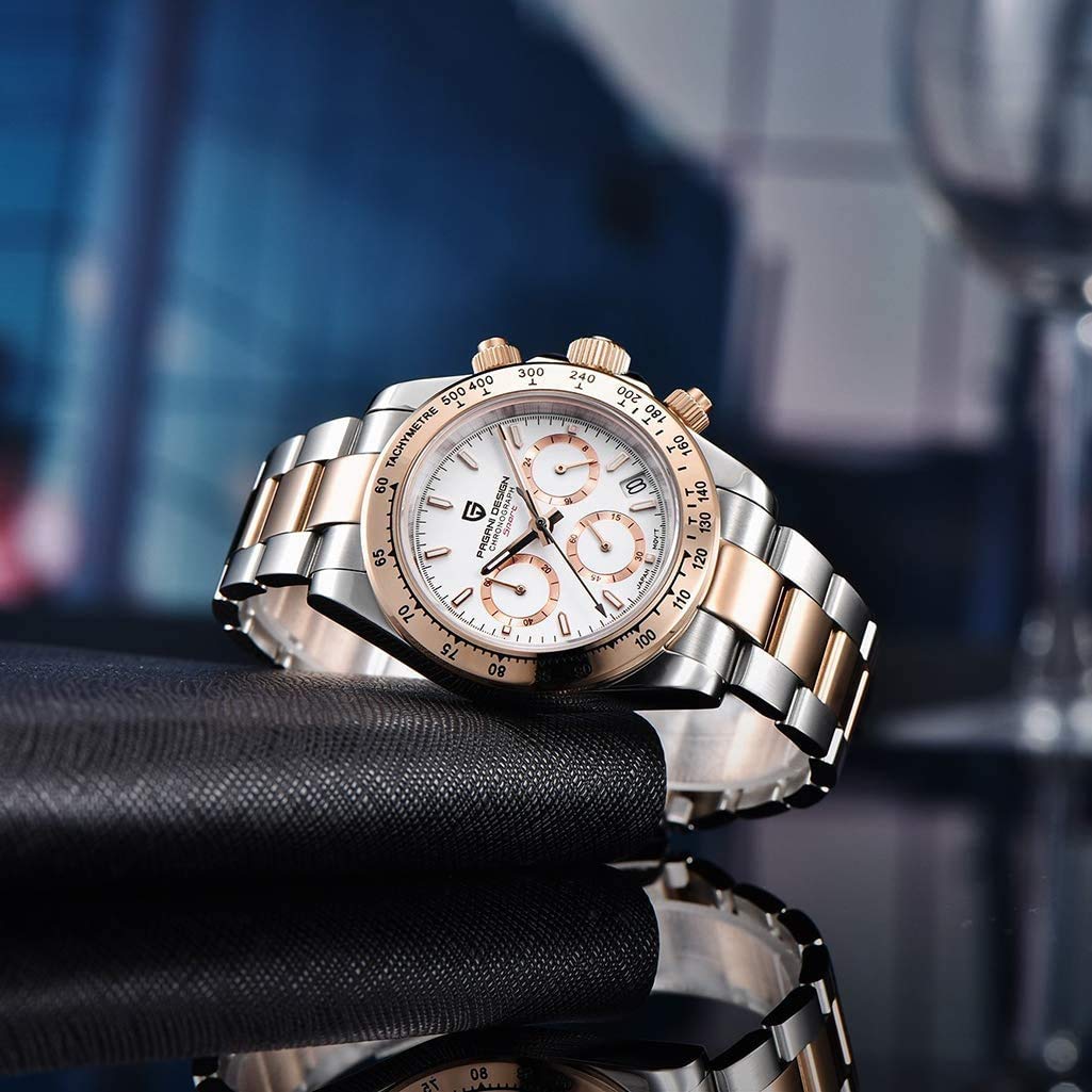 Pagani Design Classic Men's Quartz Watch Japan VK63 Movement Ceramic Bezel Stainless Steel Waterproof Business Sport Chronograph Date