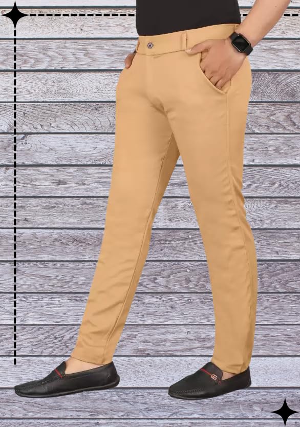 Image of Men's Lycra Stretch Casual Pants Slim Fit Comfortable Trousers Daily Use Solid Pants for Men TS K003 Parent