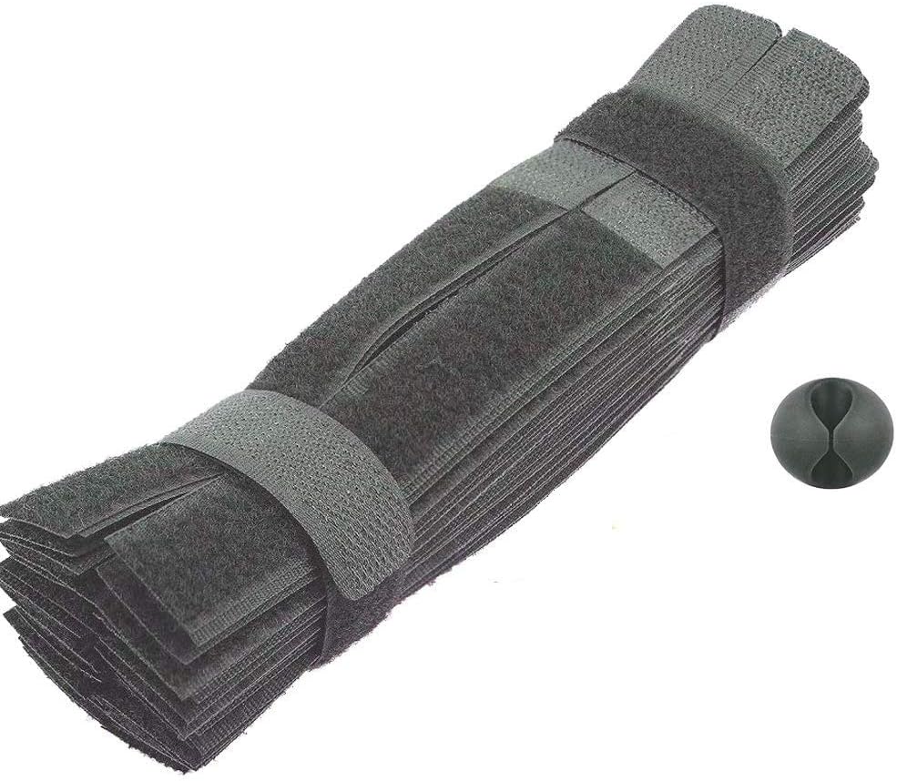 Famalo Cable Ties, Cable Management Black, 50PCS Reusable Hook and Loop Fasteners, Environmentally Friendly Cable Strips, Include 1PC Cable Tidy Clip - assorted colors