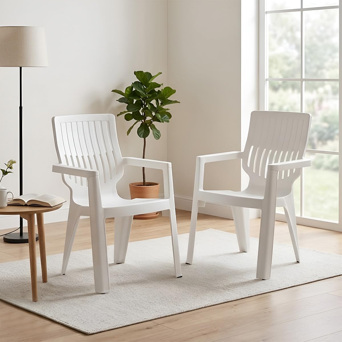 Nilkamal Ortho Comfort Plastic Chair with Arm|Set of 2| 3 Year Warranty |Stackable Chair for Home, Living Room, Dining Room, Cafe & Balcony |Ergonomic Back Support |Indoor & Outdoor |Cream-image-37