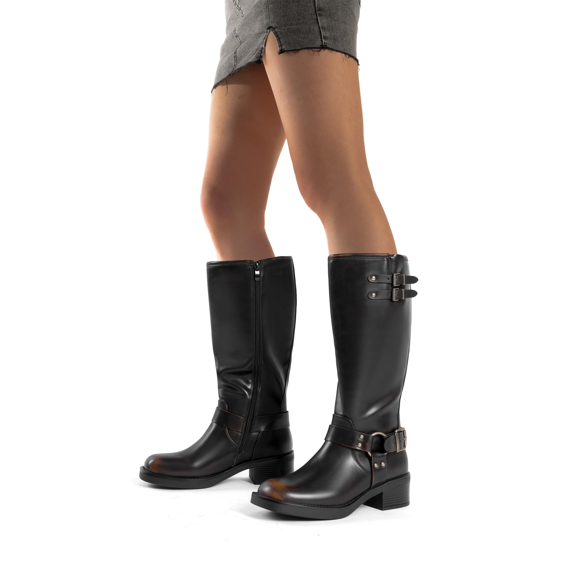 DREAM PAIRS Botas altas hasta la rodilla para mujer, cómodas botas de equitación de ante con tacón grueso y puntera puntiaguda, cremallera lateral, SDKB2412W