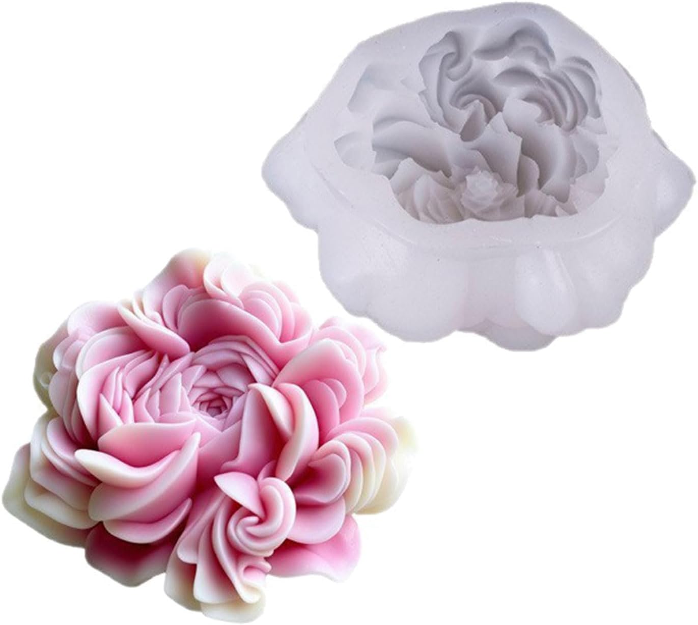 3D Ranunculus Silicone Mold for Candle Making, Lifelike Flower Resin Epoxy Casting Molds, Floral Soap Plaster Craft Tool, Fondant Chocolate Baking Pan for Home Decor, 1Pc
