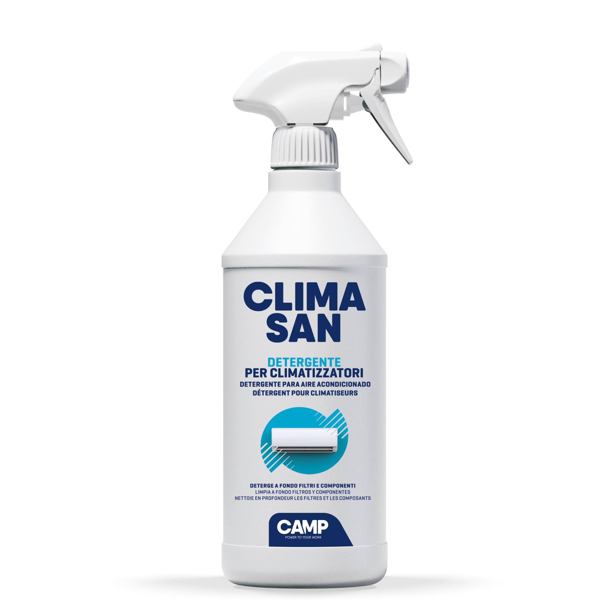 CAMP Climasan Detergente - Per Climatizzatore Specifico per Filtri e Componenti, Spray Condizionatore ad Azione Immediata, Pulisce a Fondo ed Elimina i Cattivi Odori, 750 ml