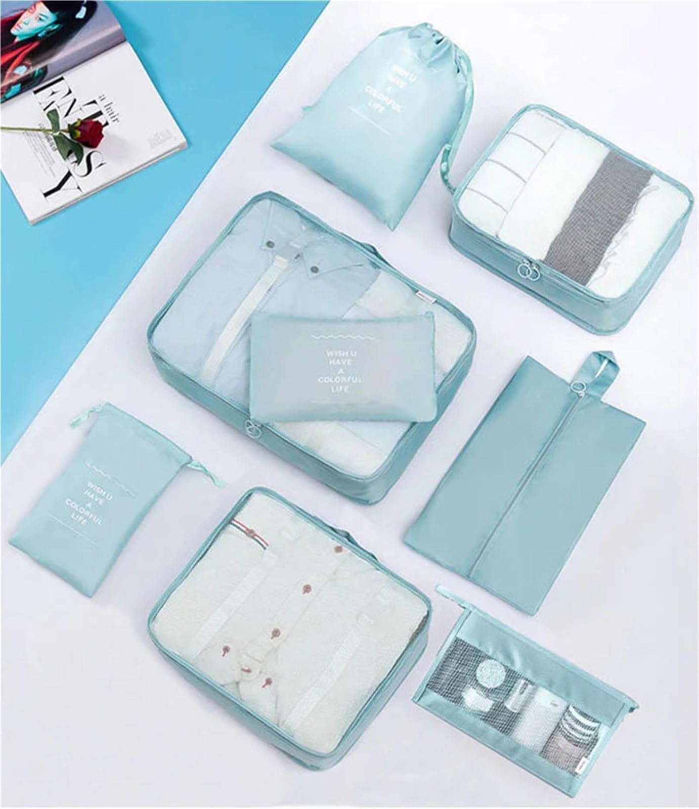 Set di 9 borse portaoggetti da viaggio for organizzare valigie, vestiti, reggiseni, scarpe, ecc per Vestiti, Scarpe, Cosmetici(9PCS Pink)