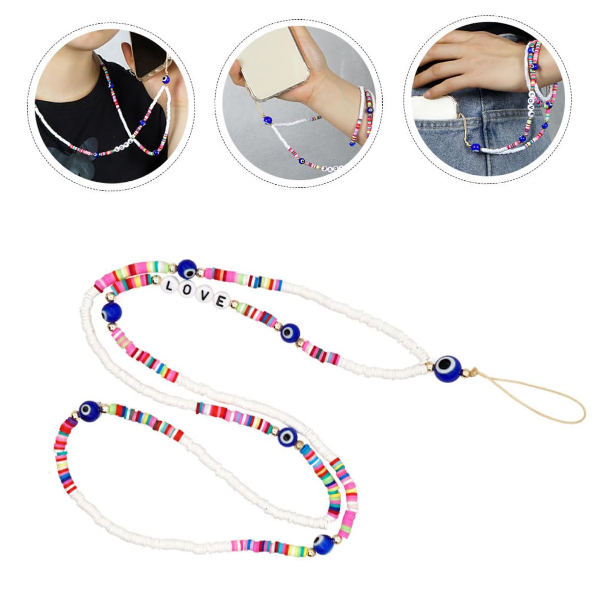 OSALADI 4pezzi Ciondolo Per Telefono Con Perline Colorate Lanyard Antifurto Per Smartphone Cinghia Da Indossare Al Collo o Al Polso Accessorio Elegante e Pratico Per Donne e Ragazze