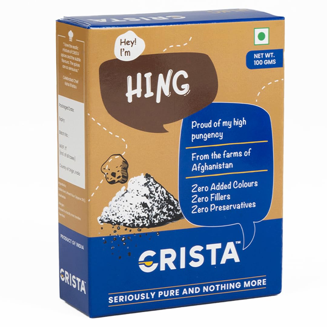 CRISTA Compounded Hing Powder | Bandhani Hing | Asafoetida | Extra Strong Tadka | Zero added Colours, Fillers, Additives & Preservatives | Antioxidants rich | 100 gms
