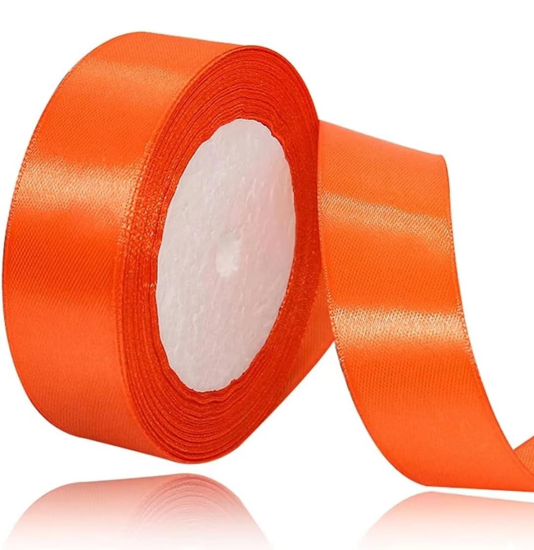 Orange Ribbons 25 mm, 23 Metres Decoration Gift Ribbon Wide Ribbon Fabric Ribbon for Dress Wedding, Christening and Birthday Gifts, Crafts, Decorative Ribbon Gift Wrapping