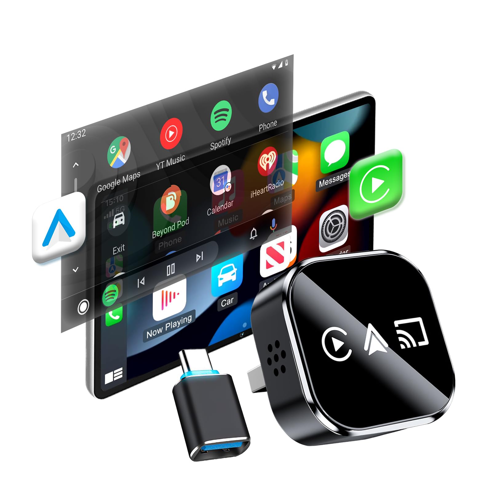 auvstar 2026 Upgrade con Mirror Link,3 in 1 Adattatore Wireless CarPlay & Android Auto con iOS 11+/Android 11+,USB/Type-C,WLAN Dual-Band 2.4G+5G, Compatibile con Auto dal 2016 (Android)