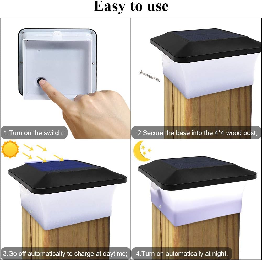 🔥 Crazy Deals SUMAOTE Solar Post Cap Lights Outdoor with Motion Sensor, 4x4 32pcs LED Waterproof Solar Fence Deck Lights Landscape Lamp Black White for Garden Patio Porch - 4 Pack