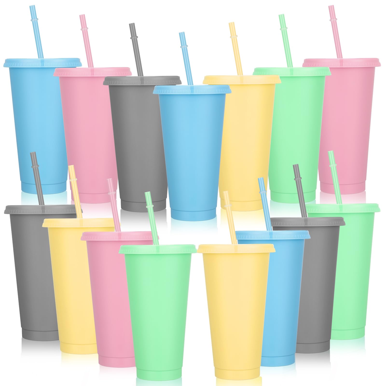 Tumbler with Straw and Lid Bulk 24 oz Reusable Plastic Cups with Lids ...