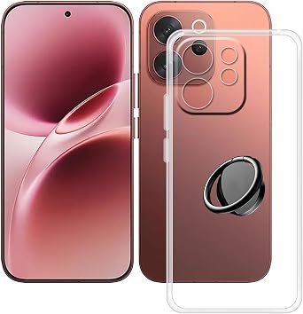 Phone Case for Vivo V70 Elite 6.59" Cover with 360 Degree Rotation Finger Ring Kickstand, Clear Soft Silicone [Ultra-Thin X Shockproof] TPU Case for Vivo V70 Elite