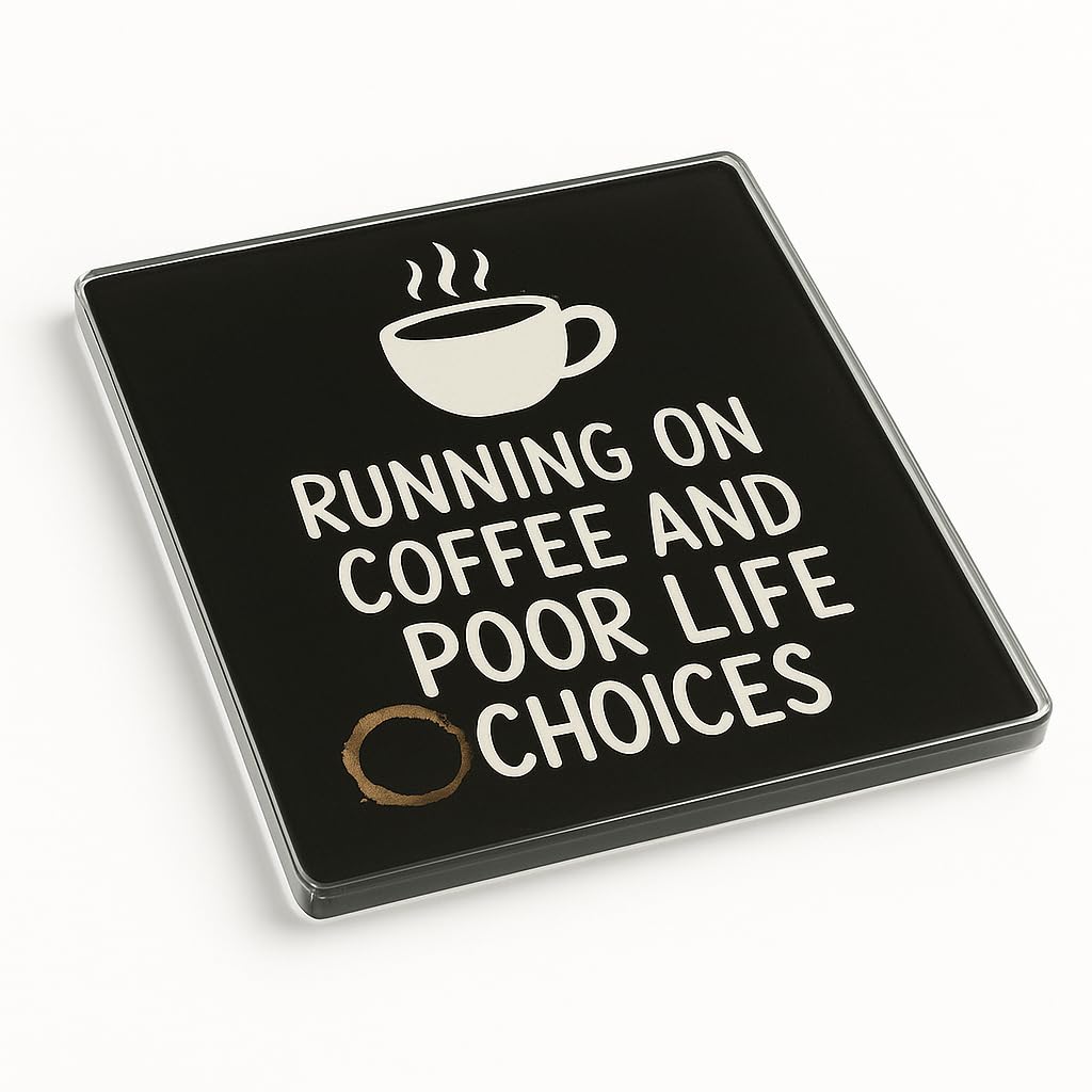 The Plum Penguin Brewed Sarcasm Funny Acrylic Coaster Gift - Sarcastic British Humour Desk Accessory - Minimalist Coffee Theme