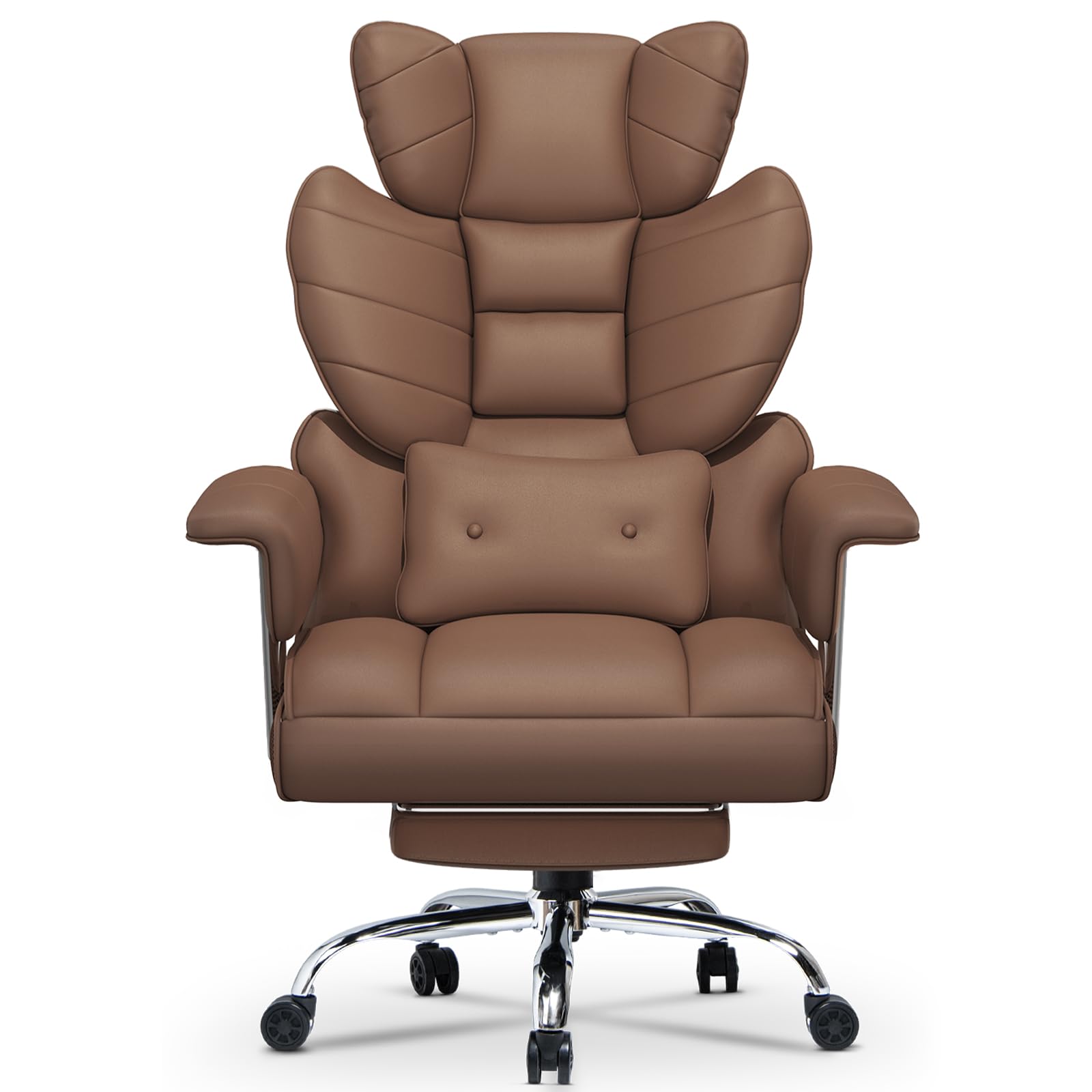 naspaluro Sedia da ufficio con poggiapiedi, ergonomica da scrivania con cuscino di supporto lordosi aggiuntivo, grande sedia da ufficio capo in pelle PU con schienale alto, sedia per computer per home
