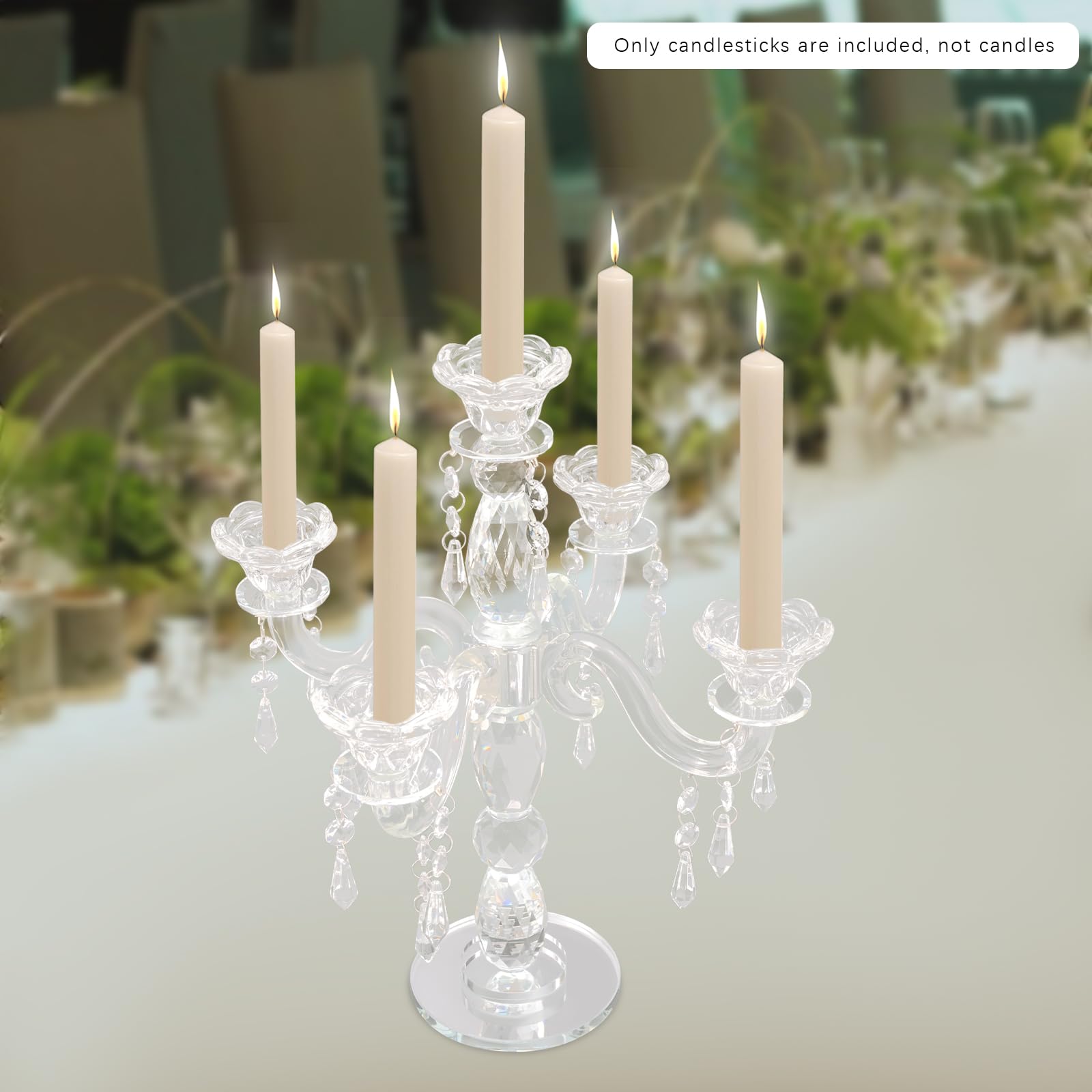 Candelabro a 5 braccia, argento con cristalli, 25 x 35,5 cm, in metallo, per Halloween, matrimoni, feste, cene, anniversari, celebrazioni ed eventi formali