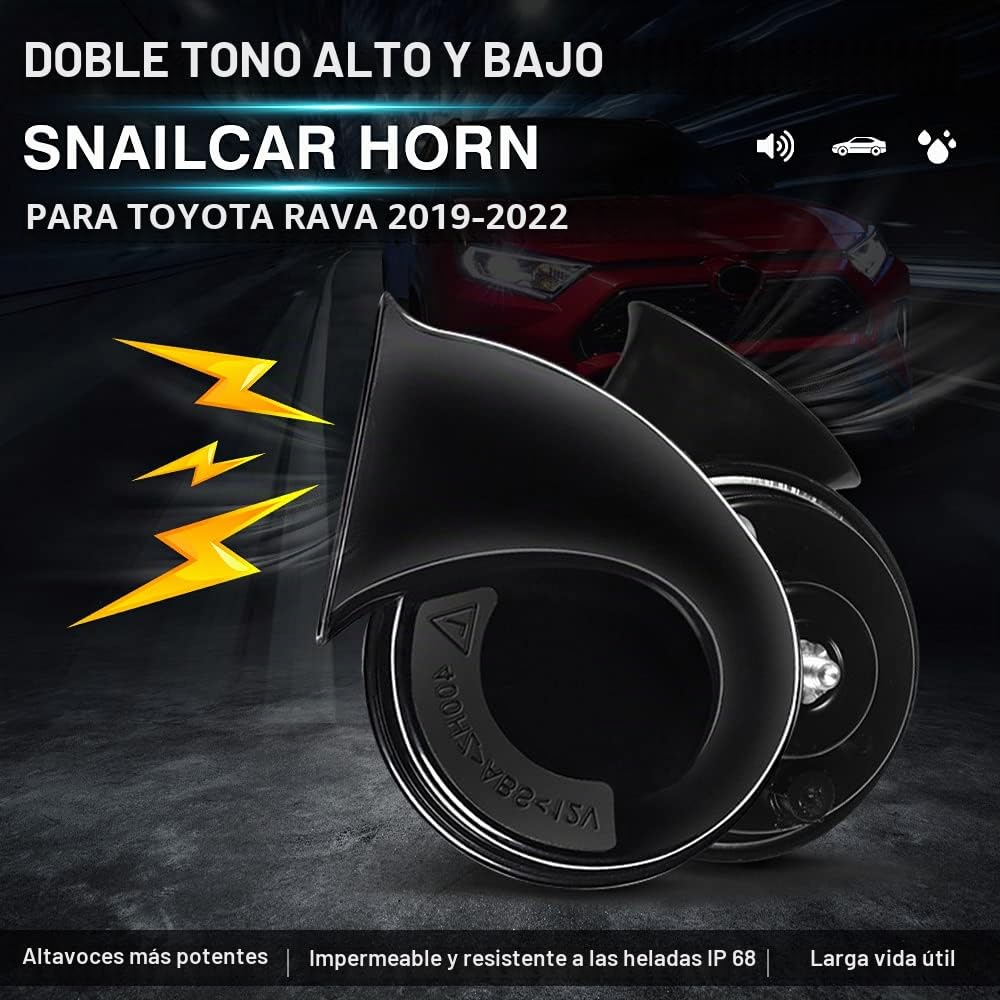 Autorder Kit de bocina de coche de ajuste personalizado para Toyota RAV4 2023 2022 2021 2020 2019, accesorios de 12 V, bocina de caracol impermeable, repuesto de trompeta de coche de tono alto y bajo