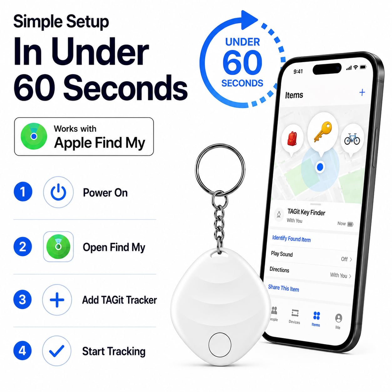 Trova chiavi e trova oggetti, funziona con l'app Apple Find My (solo iOS) per chiavi, bagagli, animali domestici, zaini e altro (2 pezzi)