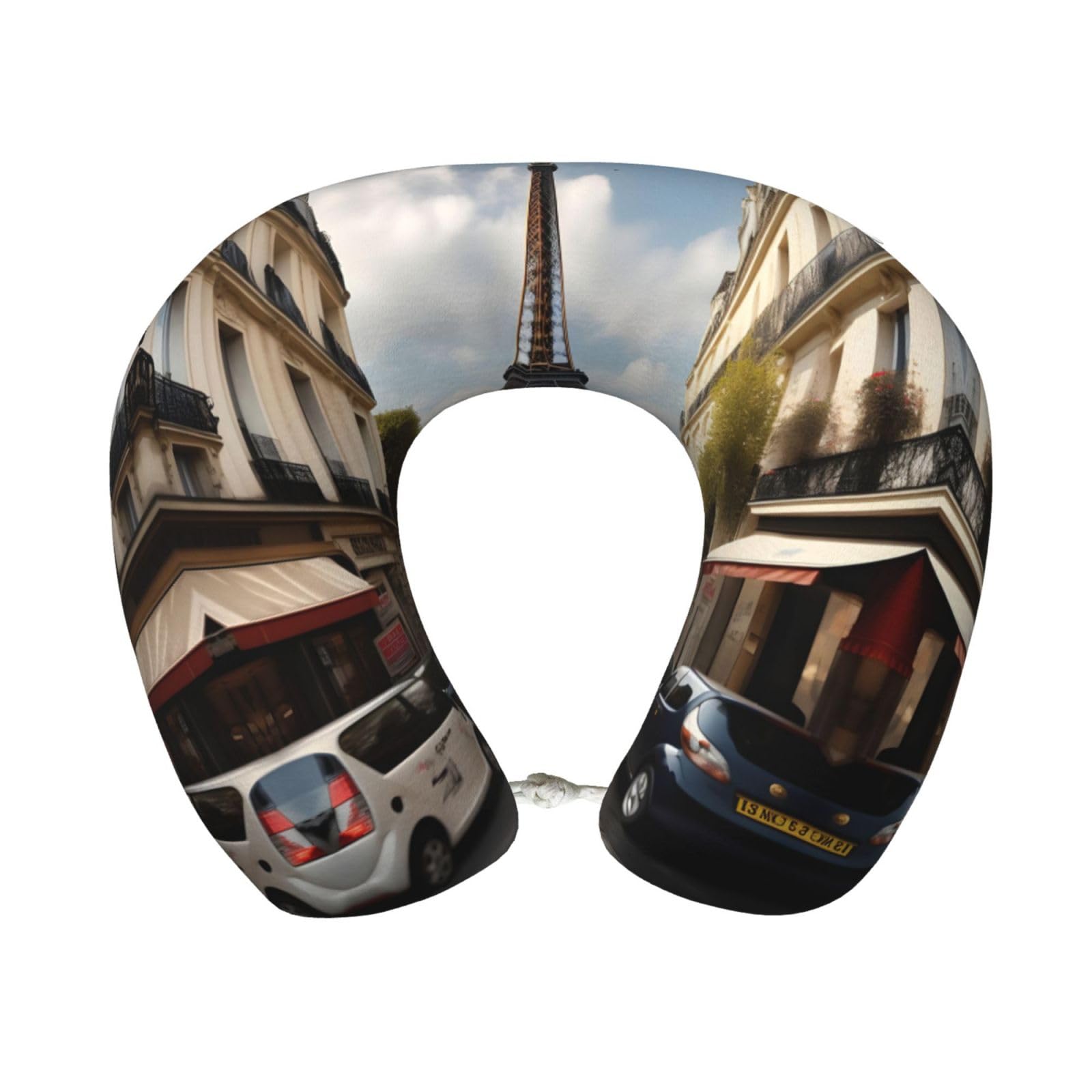 peiyeety Paris Street Scene Eiffel Tower Print Custom U-Shaped Pillow,Memory Foam Cervical Neck Travel Pillow,for Home,Camping,Travelling