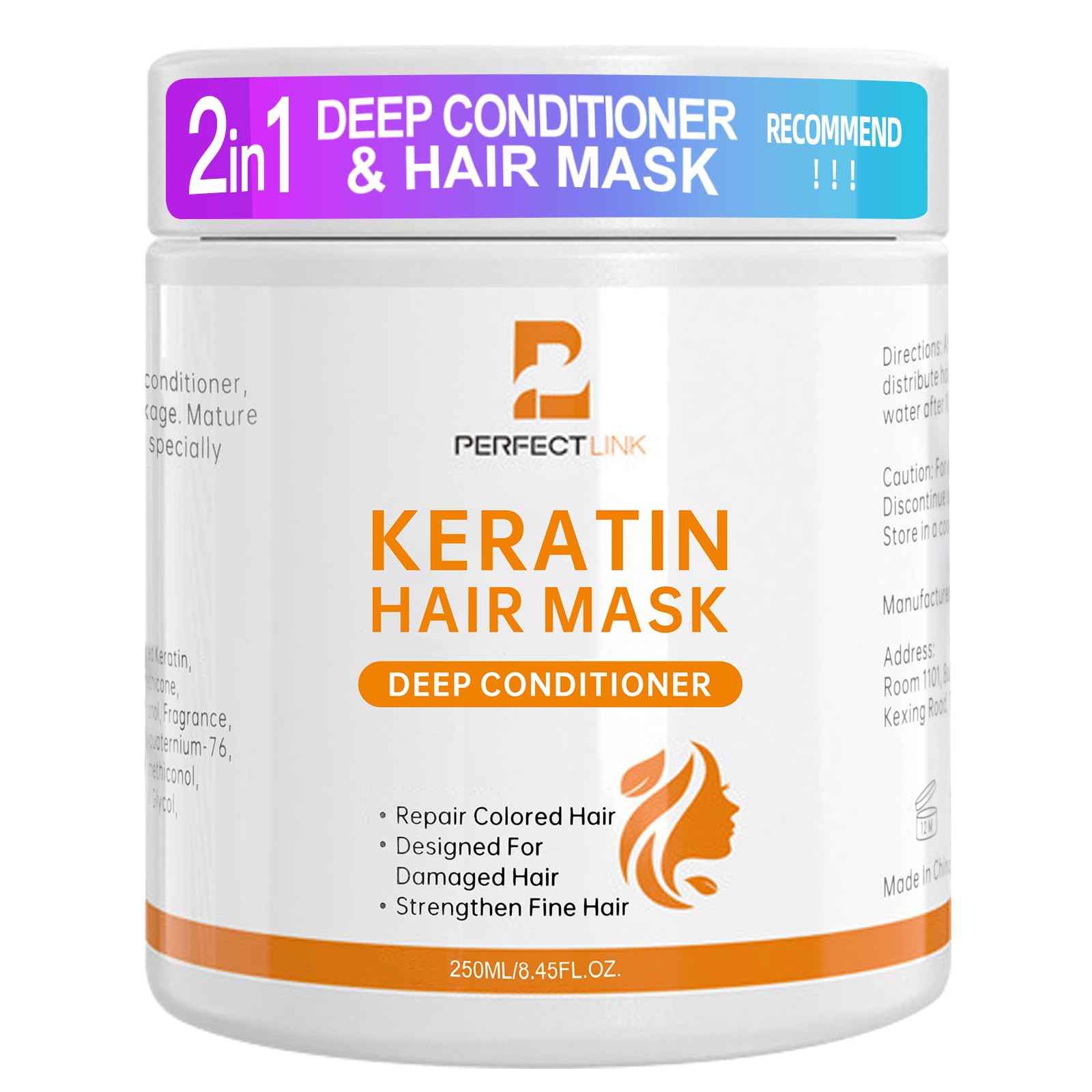 Keratin Hair Mask for Damaged Hair, Hydrating & Repairing Keratin Hair Treatment, Natural Deep Conditioning Smooth Hair Mask 250g for Dry Hair