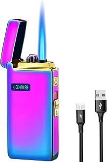 Arc Jet Flame Torch Lighter - 2 in 1 Electronic Refillable Butane, USB Rechargeable With Battery Indicator, Windproof Infinity Electric Plasma Cycle Charge (Ice Rainbow)