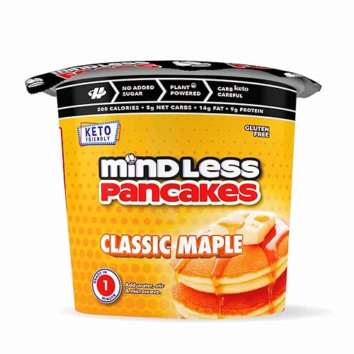 Mindless Foods - Panqueques instantáneos de arce clásico paquete de 4 sin gluten keto sin azúcar añadido sin lácteos endulzados con fruta de monje