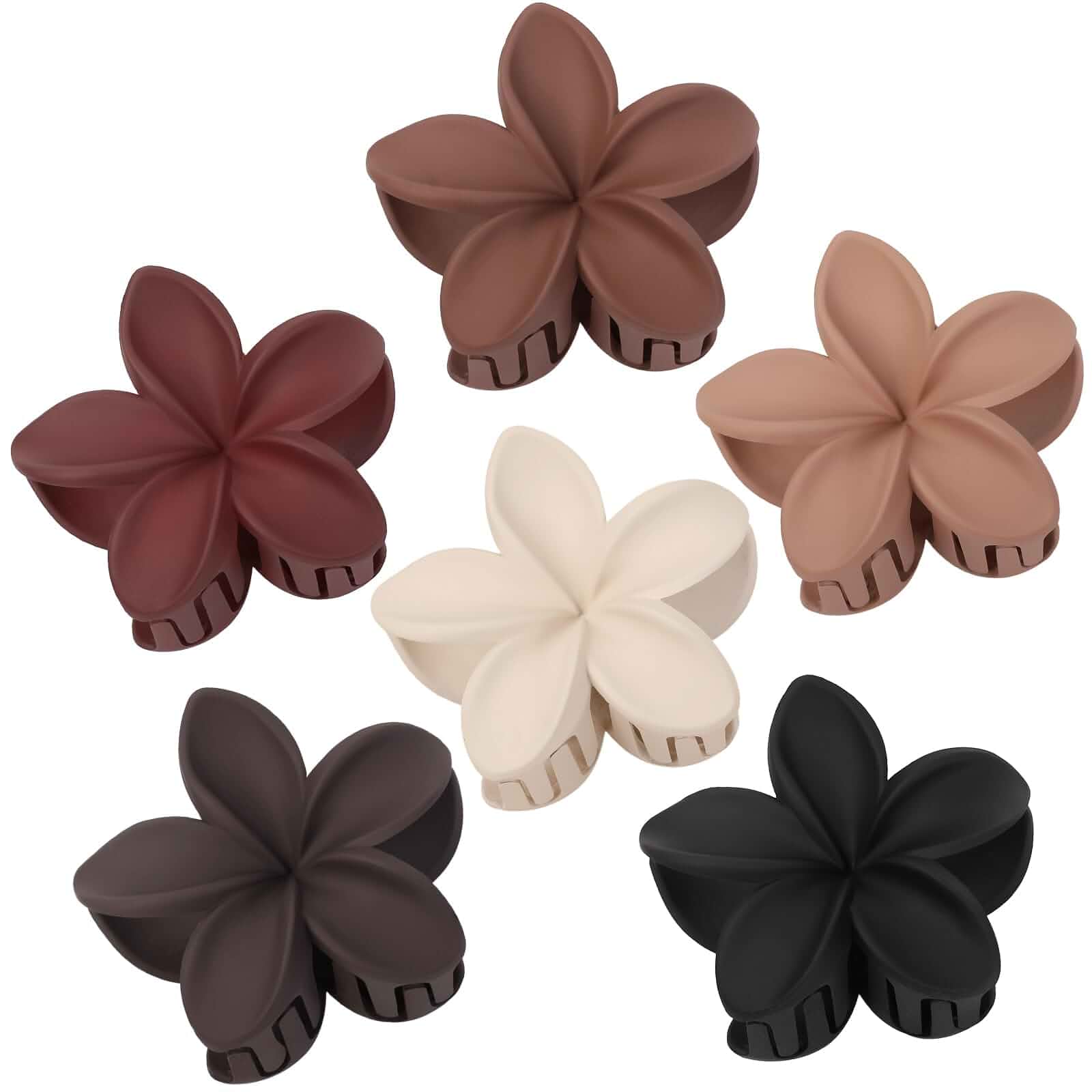 CHANDAT Flower Hair Clips 6 PCS Hair Accessoriesfor Women -Brown Scarlet Hawaiian Claw Clips for Vacation Hibiscus Hair Claw Cute Large Hair Clips for Thick & Thin Hair Plumeria Hair Clips for Girls