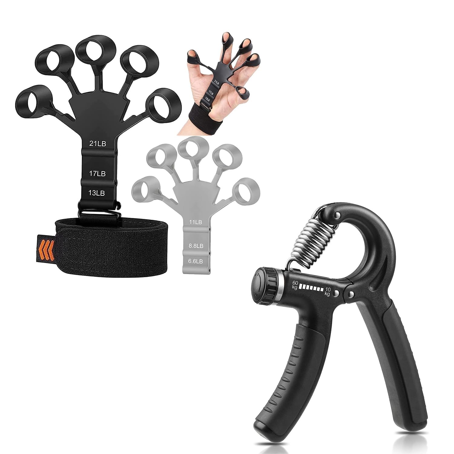 New Finger Gripster Exerciser 2023 Model and Fitness Grip Strength Trainer 5kg-60kg for Improving Hand, Finger and Forearm Strength, Combo (R_Grip and Gripster 2023)