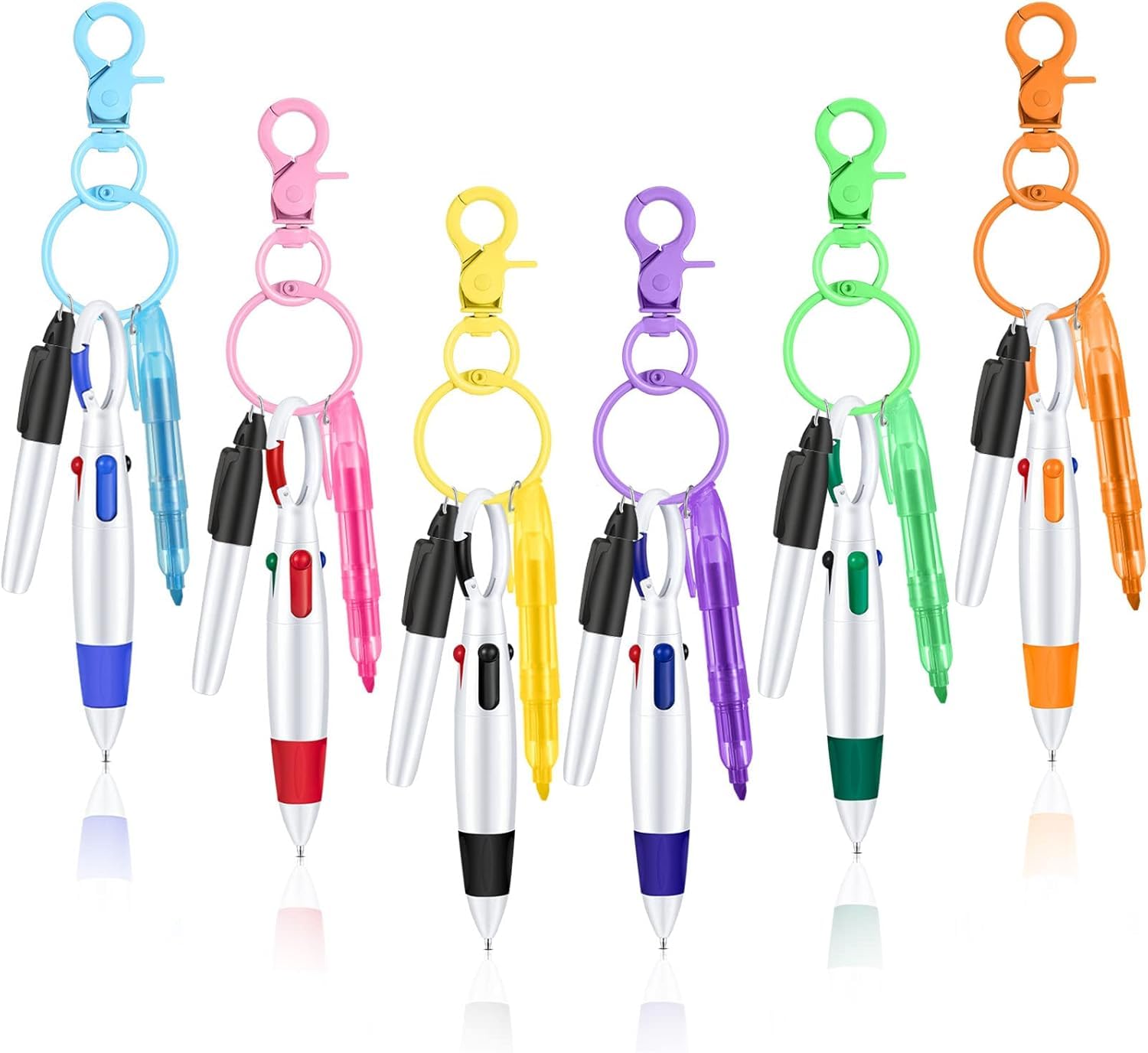 yadiana Mini Nurse Pen Set, Multicolor Pen in One, Retractable Ball Pens Permanent Marker Pens and Tip Highlighter Set, Keychain Pen Badge Pens Gift