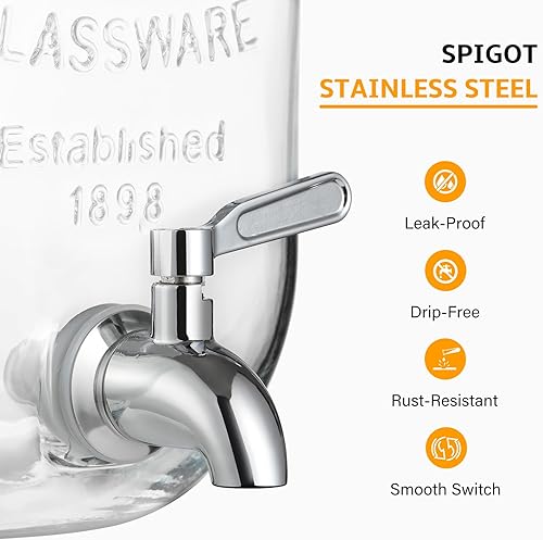 Miniatura 3 de Dispensador de bebidas de vidrio de 1 galón, grifo y tapa de acero inoxidable 188 - Dispensadores de bebidas de vidrio para fiestas - Dispensadores