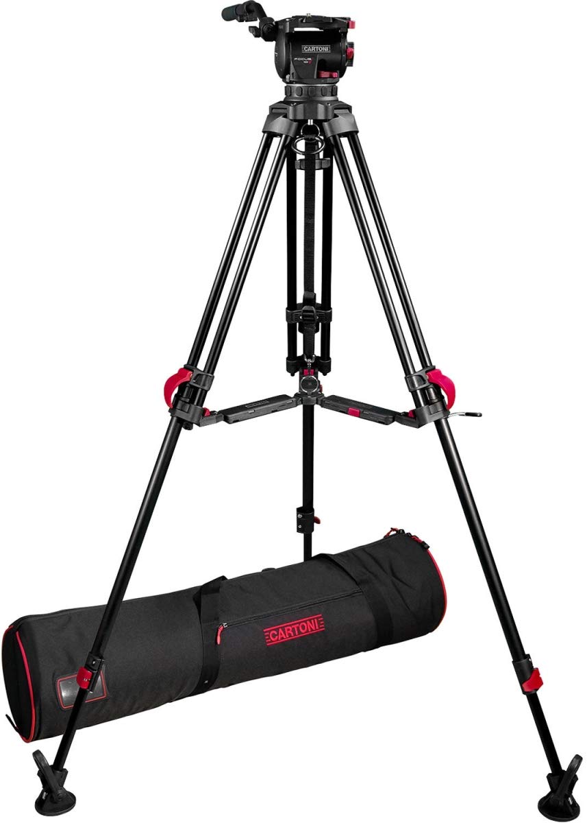 Cartoni CAR-KF10-RLM Focus 10 Head-2 Stage Red Lock Tripod for Smarts Lock ML Spreader with Pan Bar Soft