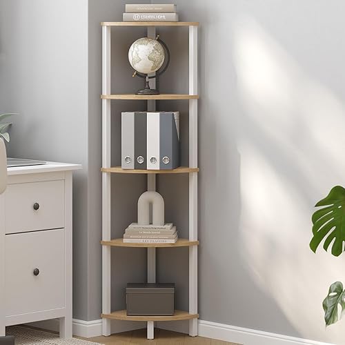 Miniatura 2 de Estantería esquinera de 5 niveles, estante de escalera de esquina industrial, estante de exhibición rústico para sala de estar, dormitorio, cocina,