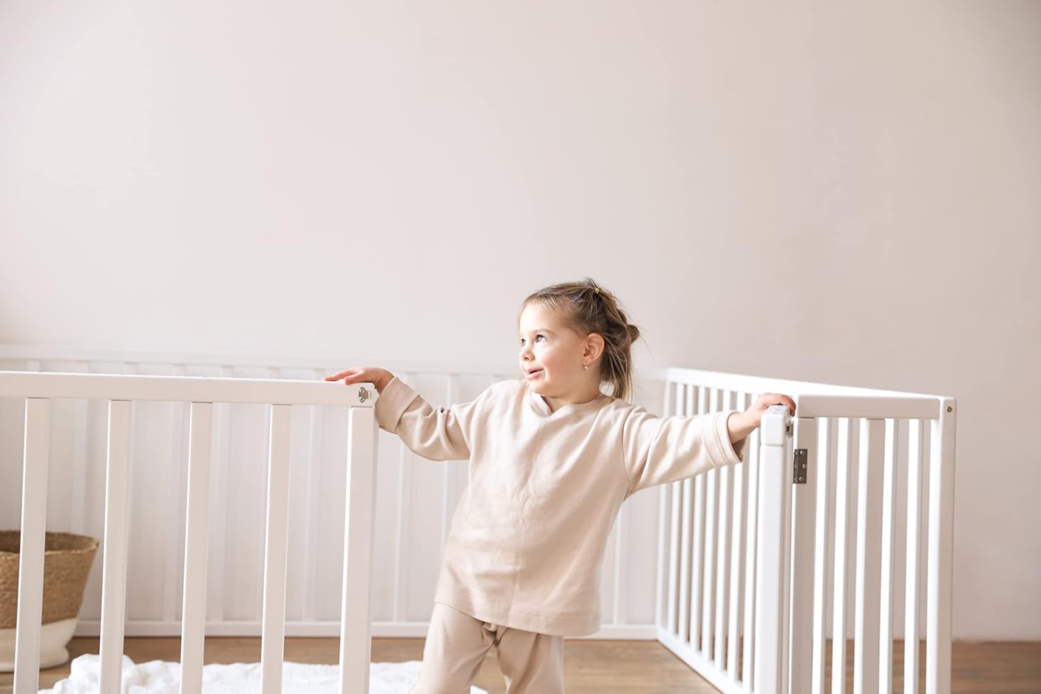 White Toddler Girl Bed with Rails - Montessori Wooden Floor Bed from Sturdy Alder Wood - Tall Toddler Floor Bedframe with Rails by BUSYWOOD, (Small/Twin/Full/Queen/King), Handmade (Model 20)