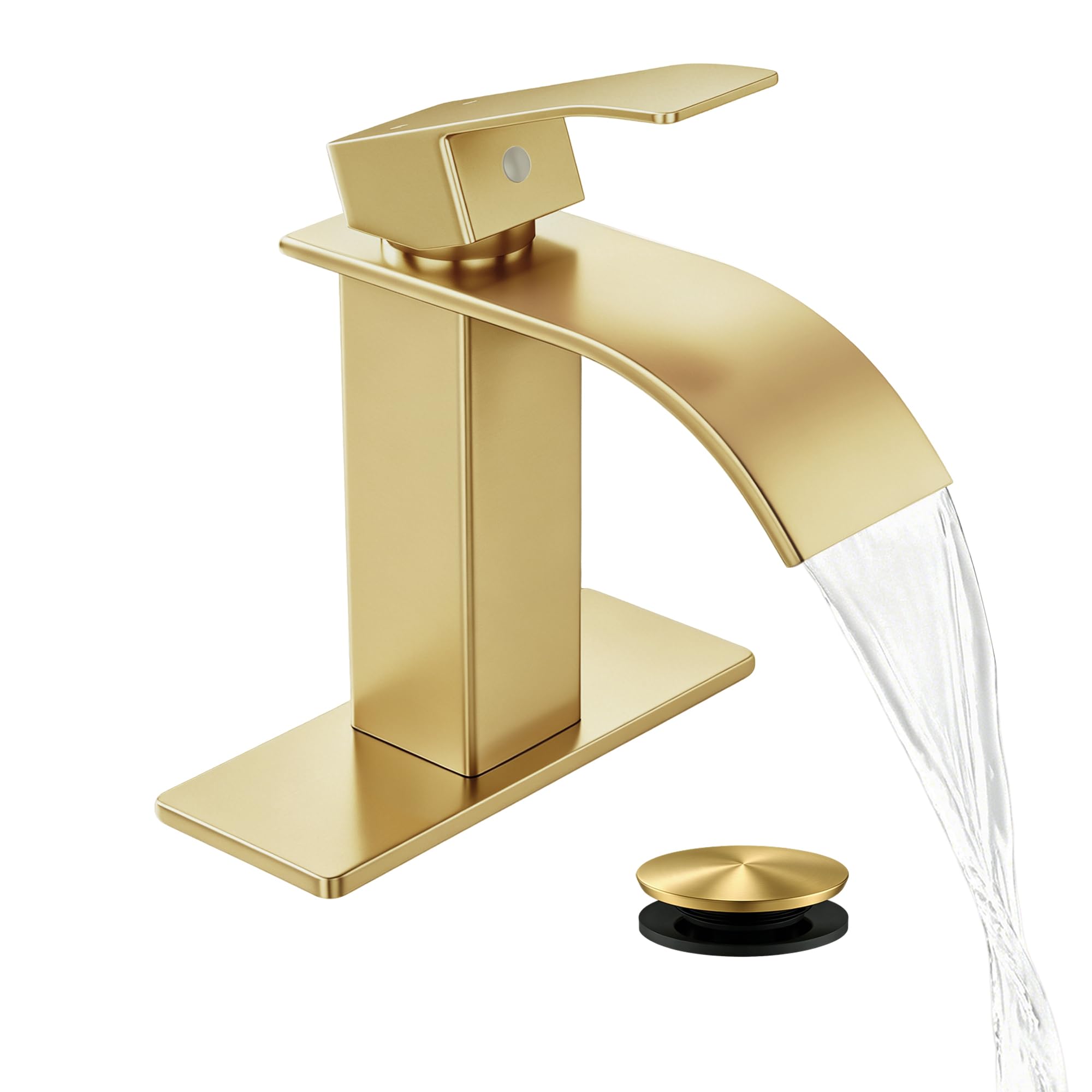 Fransiton Waterfall Single Handle Bathroom Sink Faucet Light Gold