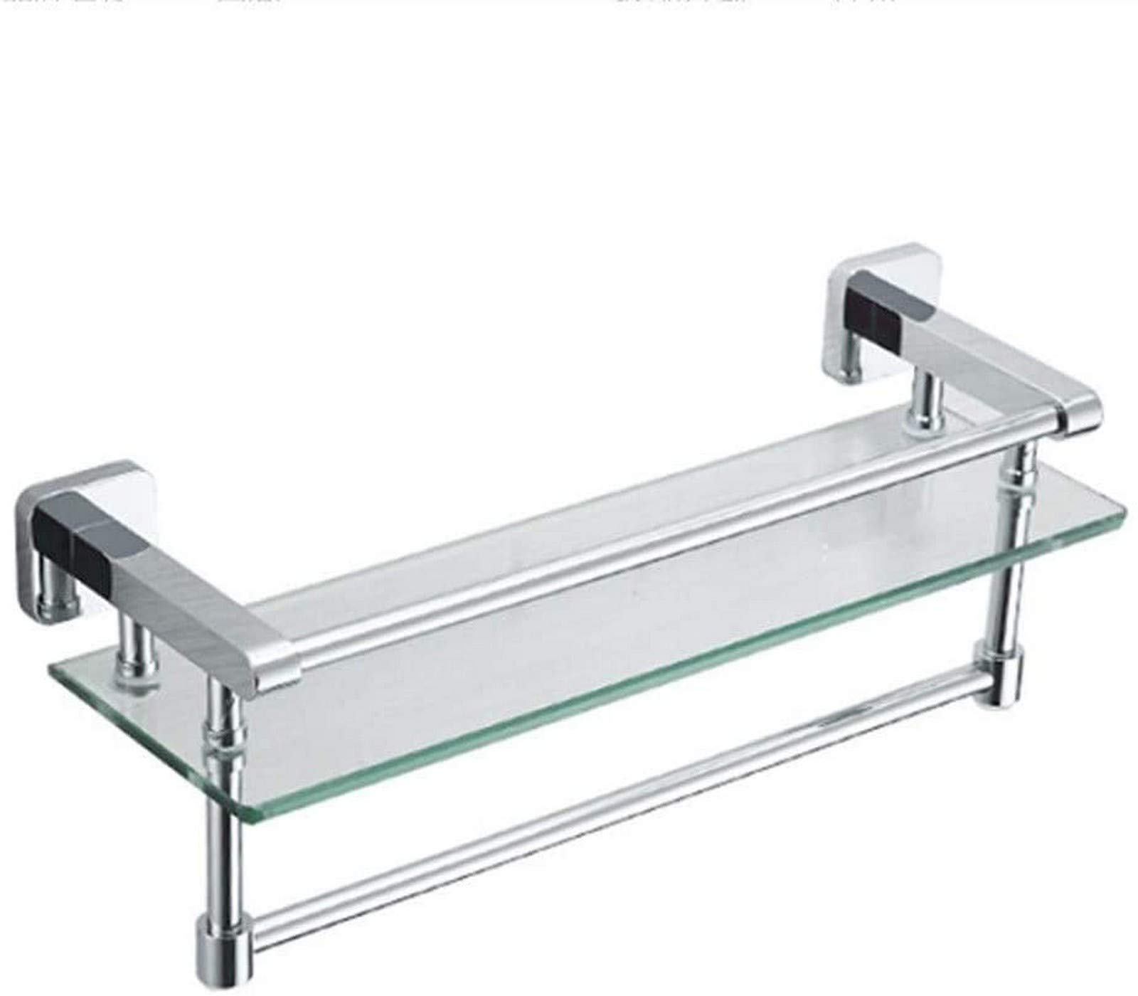 WDSOPK Bathroom Single-Layer Glass Shelf, Dressing Table With Towel Bar Bathroom Copper Sundries Storage Rack Wall-Mounted Towel Rack,40CM