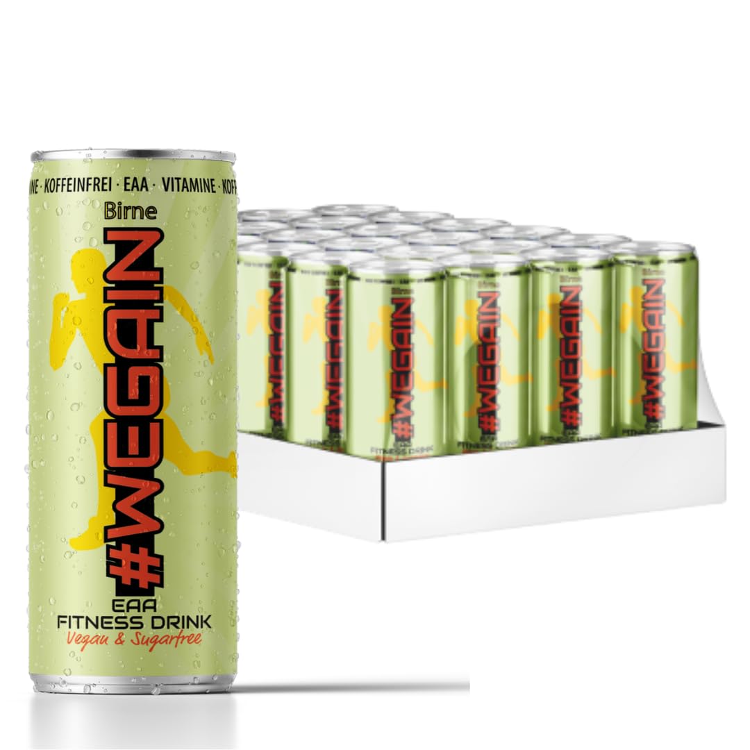 #WEGAIN Birne EAA-Drink, 24 Dosen x 330 ml inkl. Pfand, ohne Zucker, vegan, koffeinfrei für Muskelaufbau und Regeneration
