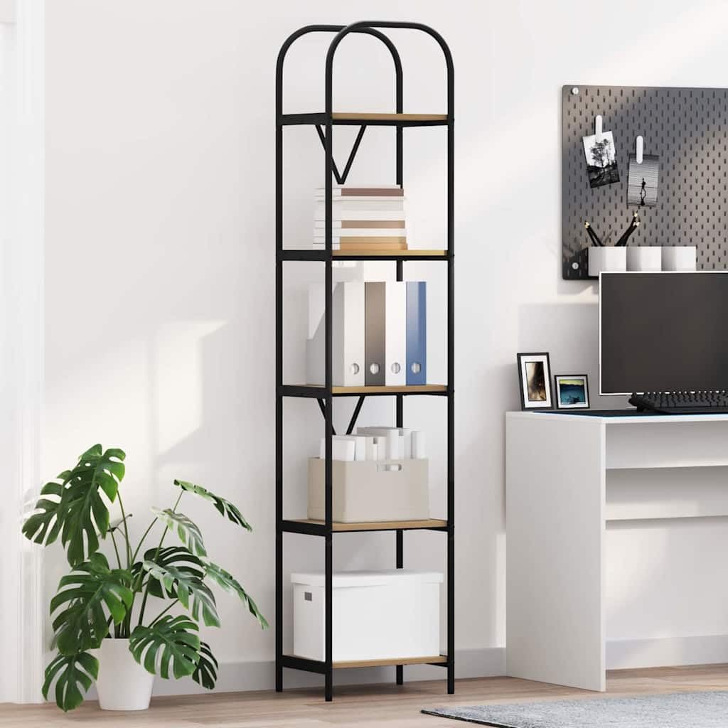 Libreria a 5 ripiani, 40 x 30 x 183 cm, in legno con robusto telaio in acciaio, per soggiorno, ufficio e camera da letto, scaffale salvaspazio con 5 scomparti, versatile e durevole